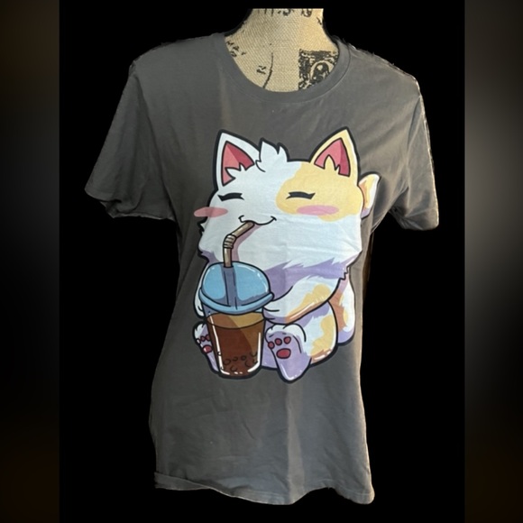 Graphic Tree , Cat T-shirt ,Anime Cat Boba Bubble Kawaii Neko T-Shirt Size L NWT - Picture 12 of 13